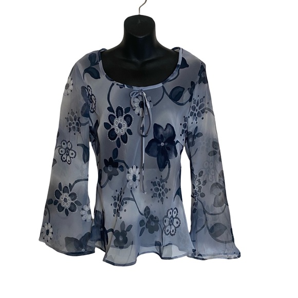 Anxiety Tops - Anxiety Vintage 90s Sheer Flowy Boho Long Sleeve Blouse Top